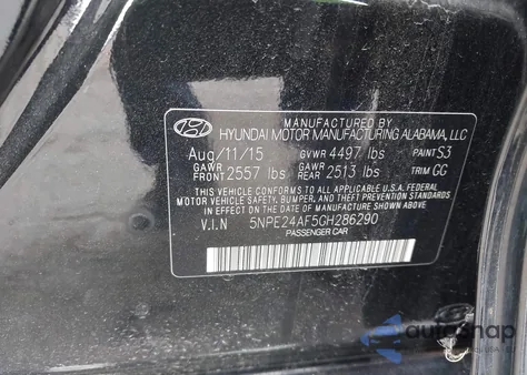 2016 Hyundai Sonata Se from USA, damaged, VIN 5NPE24AF5GH286290